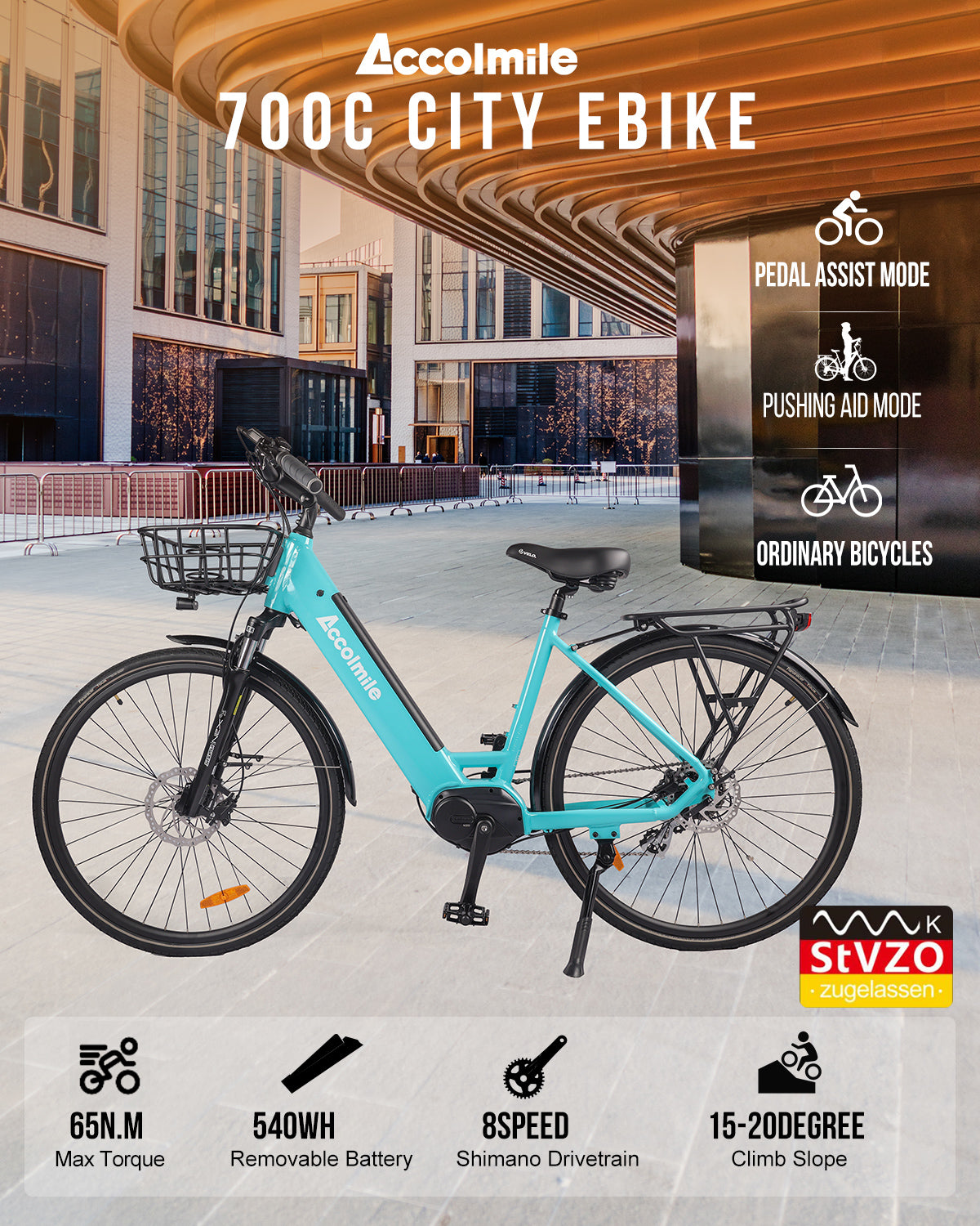 Accolmile 2024 Antelope 1S 700C Step-thru Electric City Bike with BAFANG M200