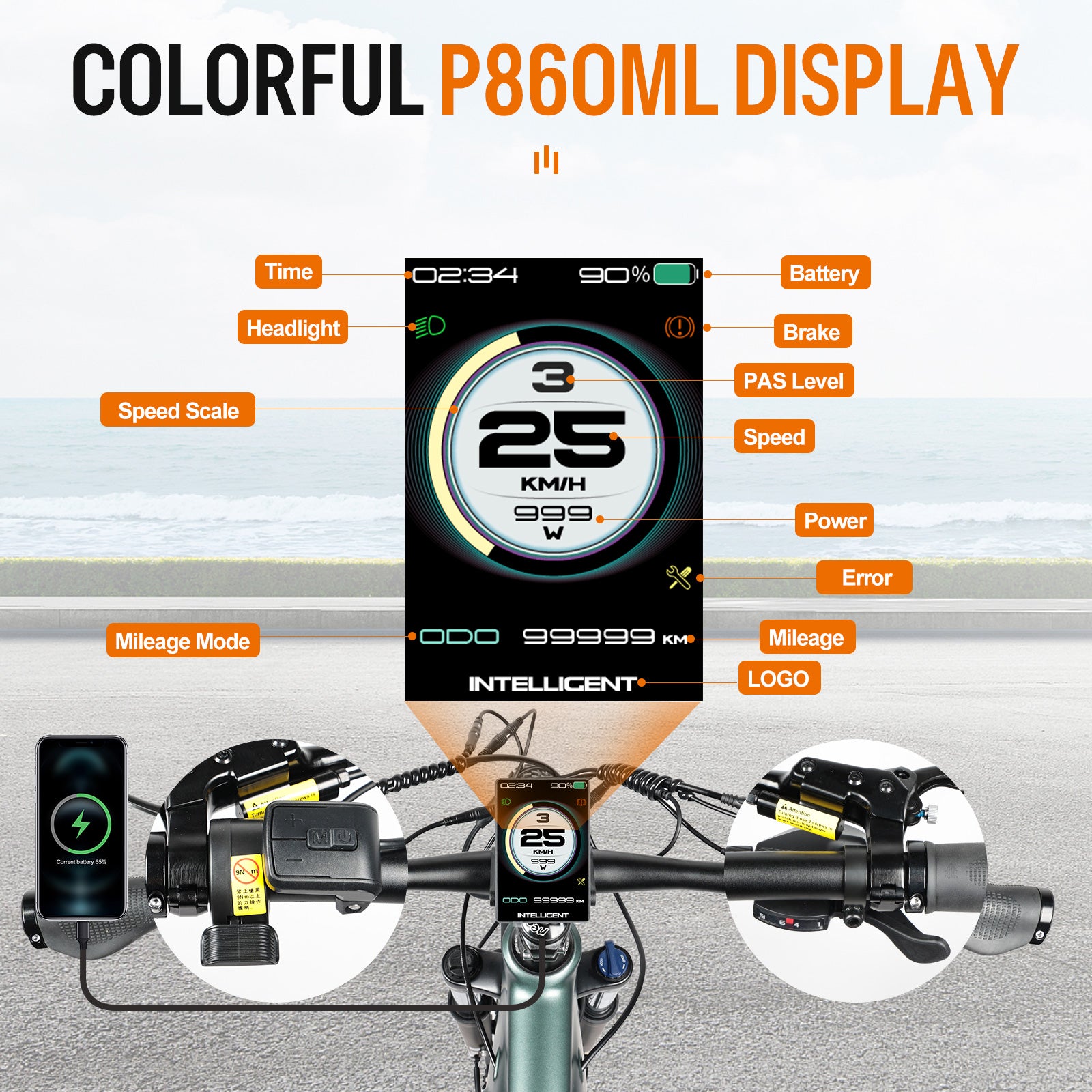 The P860ML display of the Cola Bear 1.5 Plus, allowing riders to easily switch between riding modes and monitor battery life.