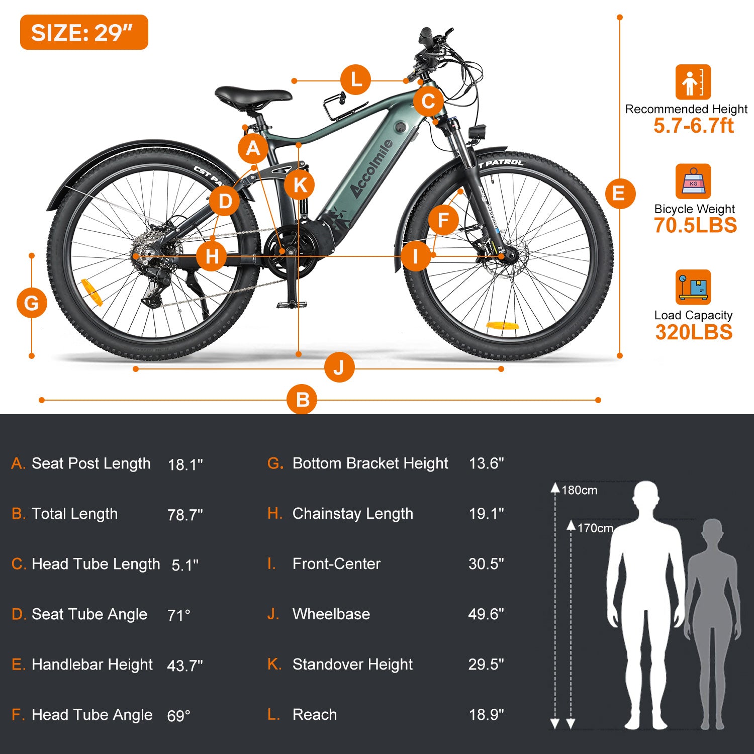 A size comparison of the Cola Bear 1.5 Plus electric bike, showcasing its compact yet capable design.